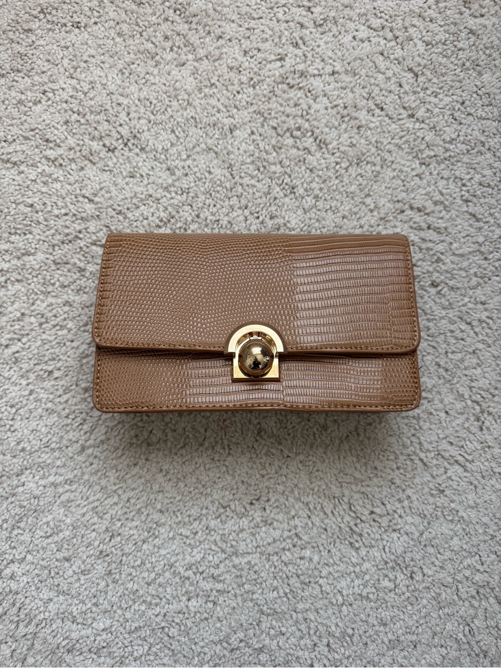 Classic Tan Textured Clutch with Gold pop Lock